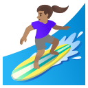 Google (Android 12L)  🏄🏽‍♀️  Woman Surfing: Medium Skin Tone Emoji