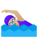Google (Android 12L)  🏊🏼‍♀️  Woman Swimming: Medium-light Skin Tone Emoji