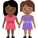 Twitter (Twemoji 14.0)  👩🏿‍🤝‍👩🏾  Women Holding Hands: Dark Skin Tone, Medium-dark Skin Tone Emoji