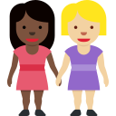 Twitter (Twemoji 14.0)  👩🏿‍🤝‍👩🏼  Women Holding Hands: Dark Skin Tone, Medium-light Skin Tone Emoji