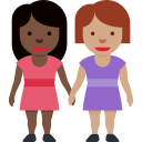 Twitter (Twemoji 14.0)  👩🏿‍🤝‍👩🏽  Women Holding Hands: Dark Skin Tone, Medium Skin Tone Emoji