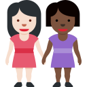 Twitter (Twemoji 14.0)  👩🏻‍🤝‍👩🏿  Women Holding Hands: Light Skin Tone, Dark Skin Tone Emoji