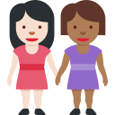 Twitter (Twemoji 14.0)  👩🏻‍🤝‍👩🏾  Women Holding Hands: Light Skin Tone, Medium-dark Skin Tone Emoji