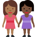 Twitter (Twemoji 14.0)  👩🏾‍🤝‍👩🏿  Women Holding Hands: Medium-dark Skin Tone, Dark Skin Tone Emoji