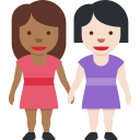 Twitter (Twemoji 14.0)  👩🏾‍🤝‍👩🏻  Women Holding Hands: Medium-dark Skin Tone, Light Skin Tone Emoji