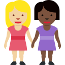 Twitter (Twemoji 14.0)  👩🏼‍🤝‍👩🏿  Women Holding Hands: Medium-light Skin Tone, Dark Skin Tone Emoji