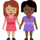 Twitter (Twemoji 14.0)  👩🏽‍🤝‍👩🏿  Women Holding Hands: Medium Skin Tone, Dark Skin Tone Emoji