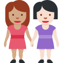 Twitter (Twemoji 14.0)  👩🏽‍🤝‍👩🏻  Women Holding Hands: Medium Skin Tone, Light Skin Tone Emoji